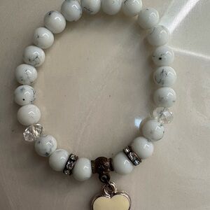 White Howlite Beaded Bracelet with Heart Charm